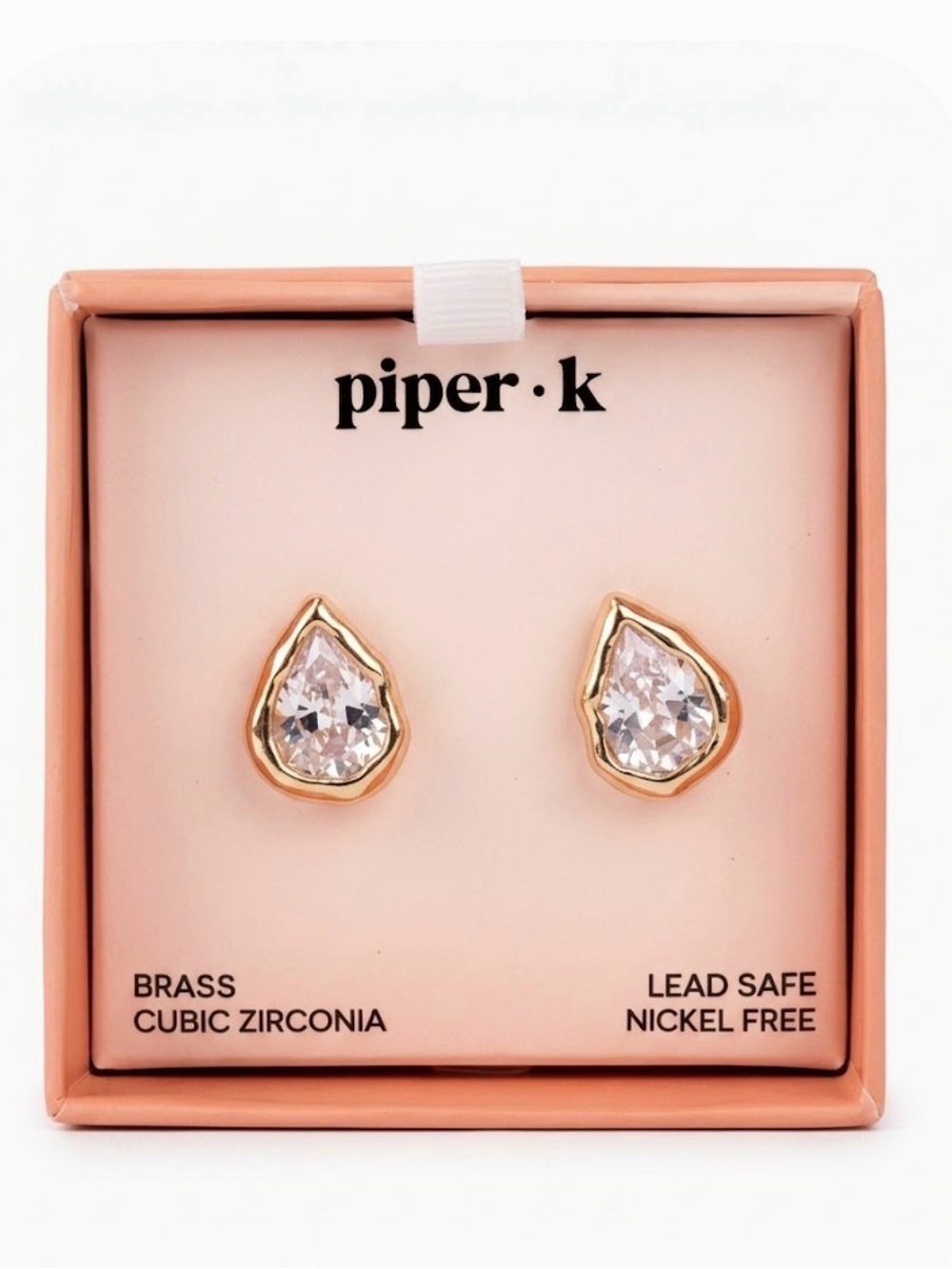 NWT ⚜️💎⚜️ Piper K Golden Tone Teardrop Cubic Zirconia Stud Earrings